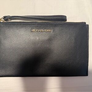 Michael Kors Black Quilted Interior Zip Wristlet with Gold Hardware